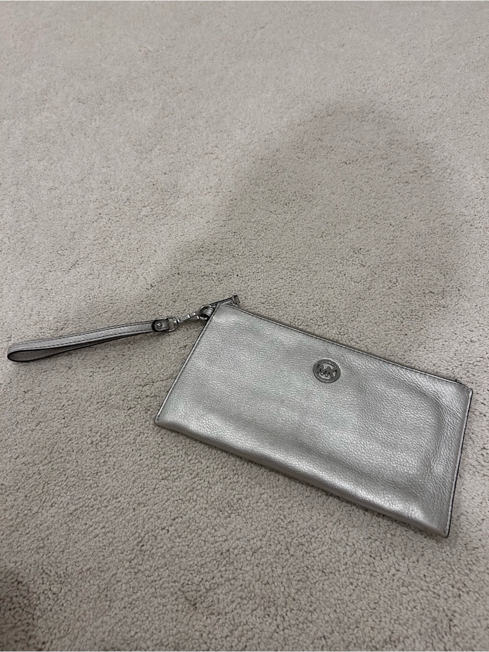Michael Kors Metallic Silver Leather Wristlet